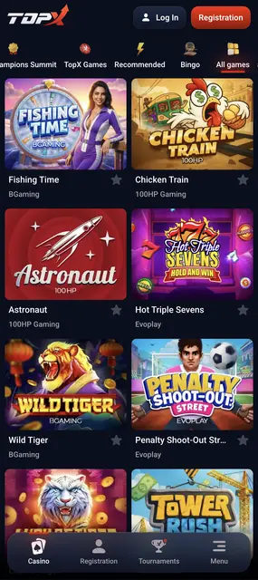 TopX visto en un smartphone: catálogo completo de juegos